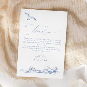 Moderne elegante Küsten Chic blaue Hochzeit Dankeskarte