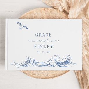 Moderne elegante Küsten-Chic-Hochzeit in Blau Gästebuch