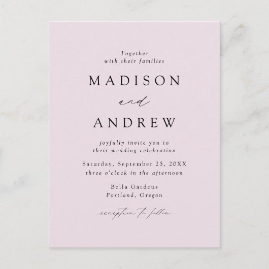 Moderne Elegante Lavendel QR Code Hochzeit Einladungspostkarte (Vorderseite)