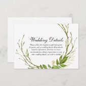 Moderne Elegante Leaf Wreath Wedding Details Begleitkarte (Vorne/Hinten)