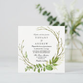 Moderne Elegante Leaf Wreath Wedding Einladung (Stehend Vorderseite)