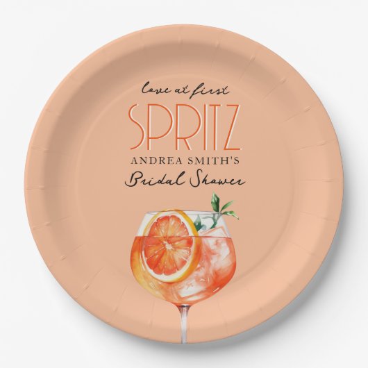 Moderne Elegante Liebe im First Spritz Brautparty Pappteller (Vorderseite)