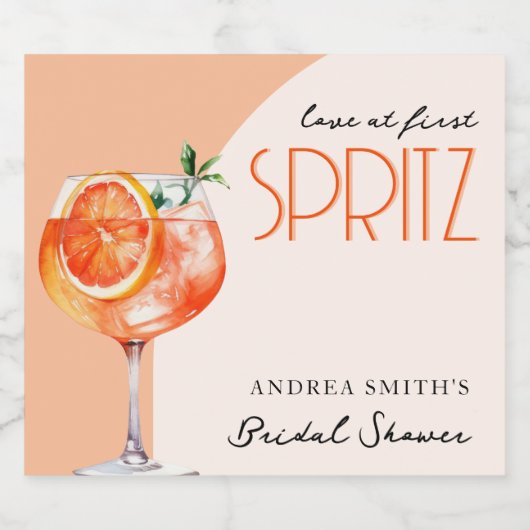 Moderne Elegante Liebe im First Spritz Brautparty Schaumweinetikett (Einzelnes Label)