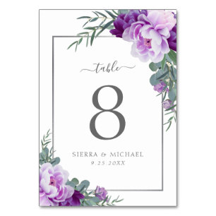Moderne Elegante Lila Blumen & Silberhochzeit Tischnummer
