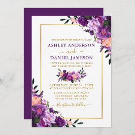 Moderne, elegante Lila Blumenhochzeit Einladung