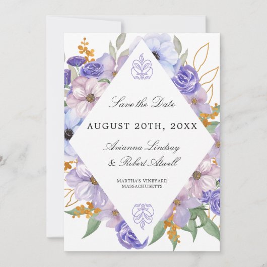 Moderne Elegante Lila Blüten Save the Date (Vorderseite)