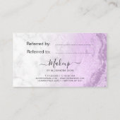 Moderne, elegante lila Glitzer Marmor Make-up Küns Empfehlungskarte (Rückseite)