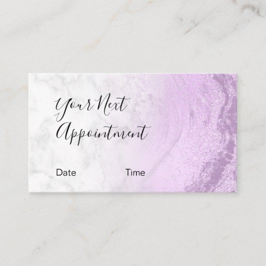 Moderne, elegante lila Glitzer Marmor Make-up Küns Terminkarte (Vorderseite)