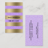 Moderne, elegante Lila Glitzer- und Goldstreifen Visitenkarte (Vorne/Hinten)