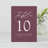 Moderne elegante Lila Hochzeitsstimmung - Tischnum (Stehend Vorderseite)