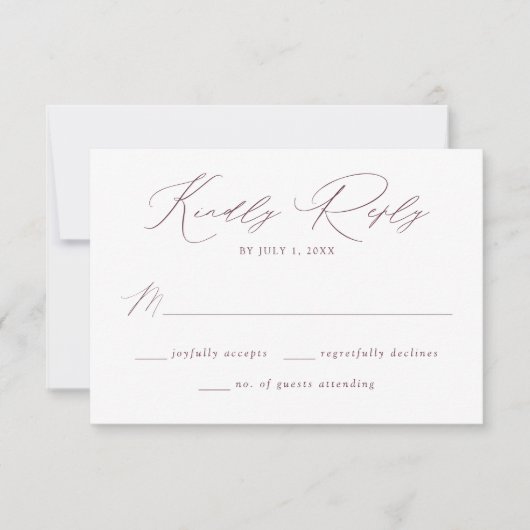 Moderne, elegante Lila Script-Hochzeit RSVP Karte (Vorderseite)