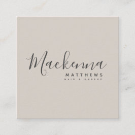 Moderne Elegante Linen Beige Personalisierter Name Quadratische Visitenkarte