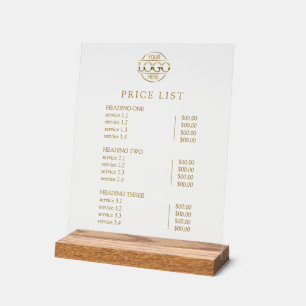 Moderne elegante Logo-Service-Menü-Preisliste Acrylschild