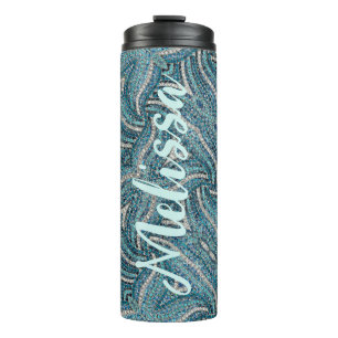 Moderne Elegante Mädchenhaft Türkis Wirbel Individ Thermosbecher