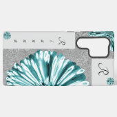 Moderne elegante Marbled Diamond Blume Aquamarin Samsung Galaxy Hülle (Rückseite (Horizontal))