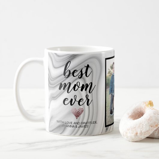 Moderne Elegante Marmor Beste Mama je Fotomaterial Kaffeetasse (Mit Donut)