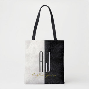 Moderne elegante Marmor Schwarz-Weiß-Monogramm Tasche