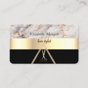 Moderne elegante Marmorstein Schwarz, Gold, Schere Visitenkarte