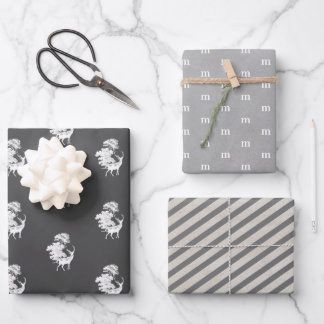 Moderne elegante maskuline graue Monogramm Geschenkpapier Set