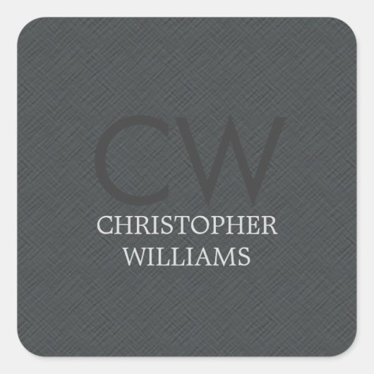 Moderne elegante Maskuline Textur Grau Monogramm Quadratischer Aufkleber (Vorderseite)