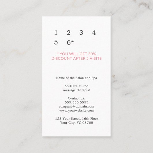 Moderne Elegante Massage Therapist Foto Loyalität Treuekarte (Rückseite)