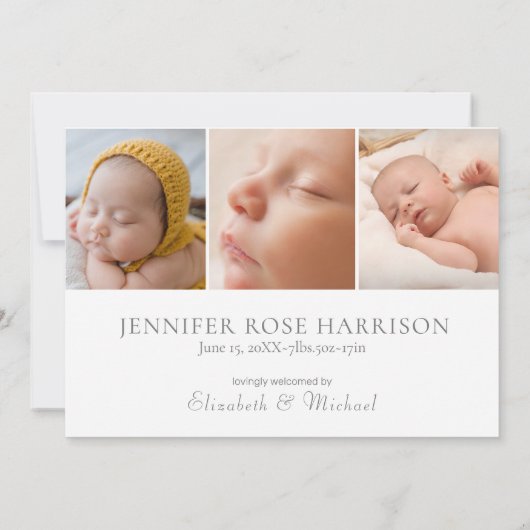 Moderne Elegante Mauve Baby Girl Foto Collage Gebu Ankündigung (Rückseite)