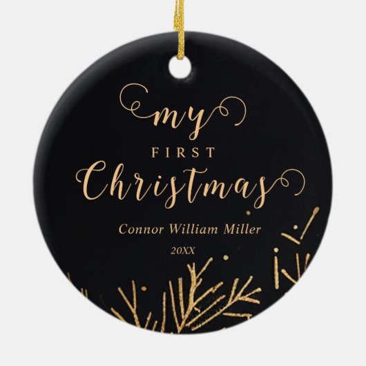 Moderne Elegante Mein erster Weihnachtskinderurlau Keramik Ornament (Hinten)