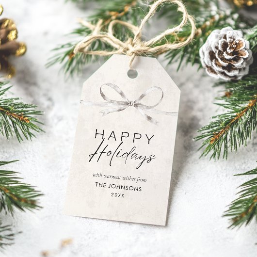 Moderne Elegante Minimal Bow Happy Holidays Famili Geschenkanhänger