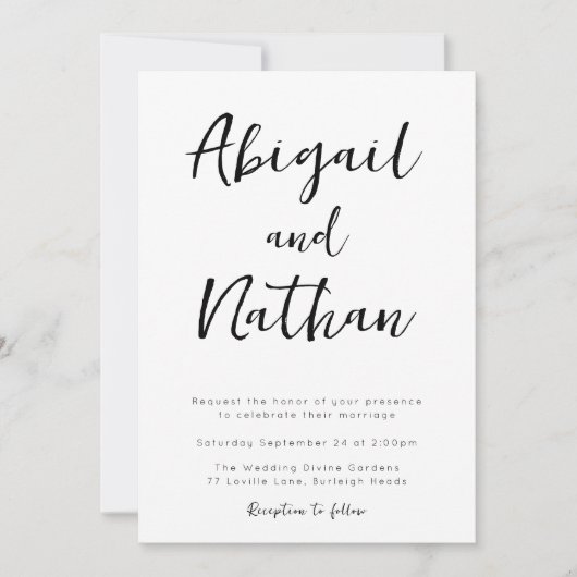 Moderne elegante Minimal-Script-Hochzeit Einladung (Vorderseite)