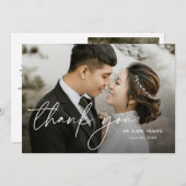 Moderne, elegante Minimal-Skript Zwei-Foto-Hochzei Dankeskarte (Vorne/Hinten)