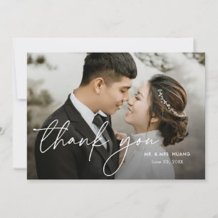 Moderne elegante minimale 2-Fotos-Hochzeit Dankeskarte