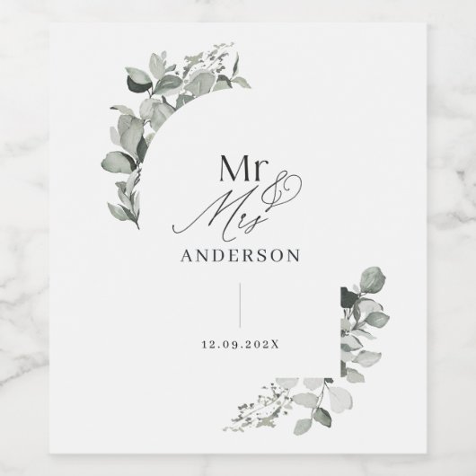 Moderne elegante minimale botanische Eukalyptus Weinetikett (Einzelnes Label)