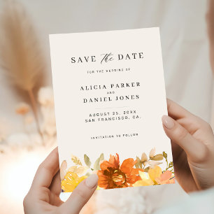 Moderne elegante minimale florale elfenbeinfarbene save the date