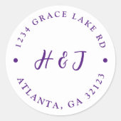 Moderne Elegante Minimale Hochzeit-Rücksendeadress Runder Aufkleber (Vorderseite)
