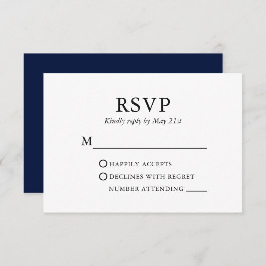 Moderne Elegante Minimalistisch Wedding Blue RSVP Karte (Vorne/Hinten)