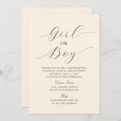 Moderne elegante Minimalistische Beige Baby Gender Einladung (Vorne/Hinten)