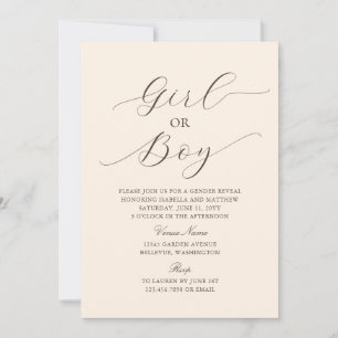 Moderne elegante Minimalistische Beige Baby Gender Einladung