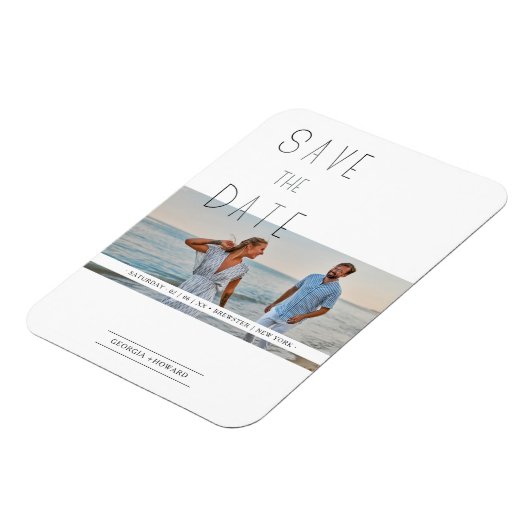 Moderne elegante Minimalistische Foto-Hochzeit Magnet (Linke Seite)