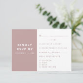 Moderne, elegante Minimalistische Hochzeit in Rosa RSVP Karte (Stehend Vorderseite)