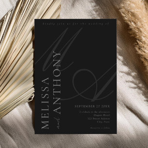 Moderne elegante Minimalistische Matte Black Weddi Einladung