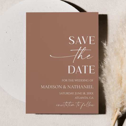 Moderne elegante Minimalistische Mocha Mousse Wedd Save The Date