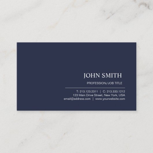 Moderne elegante Minimalistische Schlichte Marine Visitenkarte (Vorderseite)