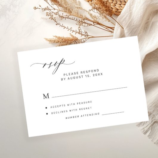 Moderne elegante minimalistische weiße Hochzeit RSVP Karte
