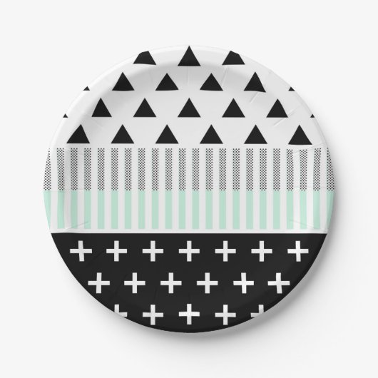 Moderne elegante Minzen-, Schwarz-u. weißeformen Pappteller (Vorderseite)