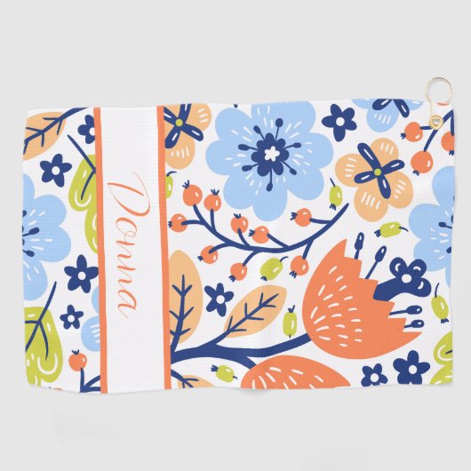 Moderne Elegante Mit Monogramm Blumen Golfhandtuch (Horizontal)