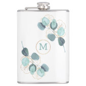 Moderne Elegante Mit Monogramm Eukalyptus Gold Flachmann (Vorderseite)