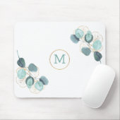 Moderne Elegante Mit Monogramm Eukalyptus Gold Mousepad (Mit Mouse)