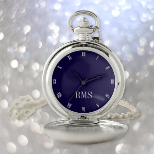Moderne elegante Mit Monogramm klassische Marinemu Taschenuhr