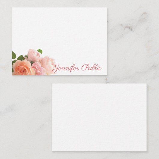 Moderne Elegante Mitteilungskarten Script Rose (Vorne/Hinten)