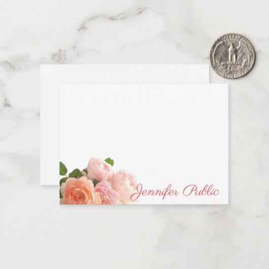 Moderne Elegante Mitteilungskarten Script Rose (Vorderseite/Rückseite Beispiel)